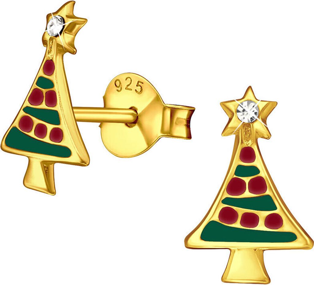 Ohrstecker Weihnachtsbaum gold: Ohrringe Silber 925