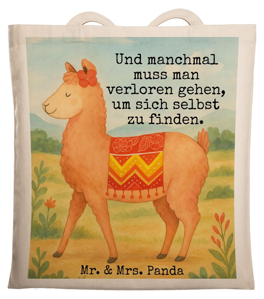Mr. & Mrs. Panda Jutebeutel Alpaka Stolz Design - Weiß - Geschenk, Einkaufstüte, Laptoptasche, Schultasche, Tasche, Tote Bag, Lama, Shopping