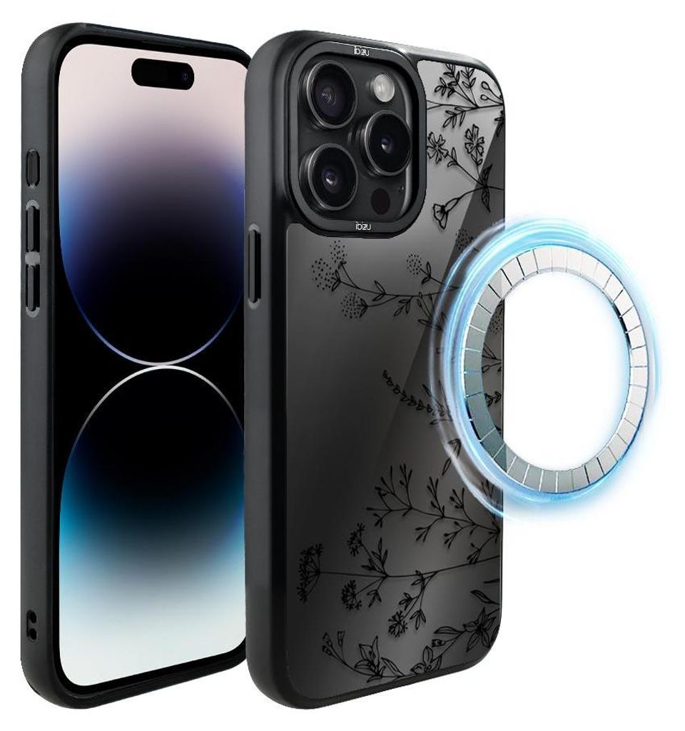 Schutzhülle für das iPhone 14 Pro, MagSafe-kompatibel, mattschwarze Seiten, kleine Blumen