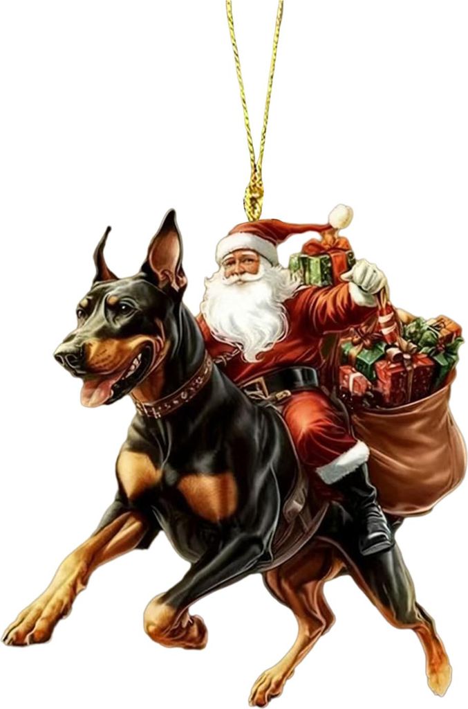 Weihnachtsschmuck mit Weihnachtsmann und Hund, lustiger Weihnachtsmann auf einem Welpen, 2D-Acryl-Tier-Weihnachtsdekoration zum Aufhängen für Hun...