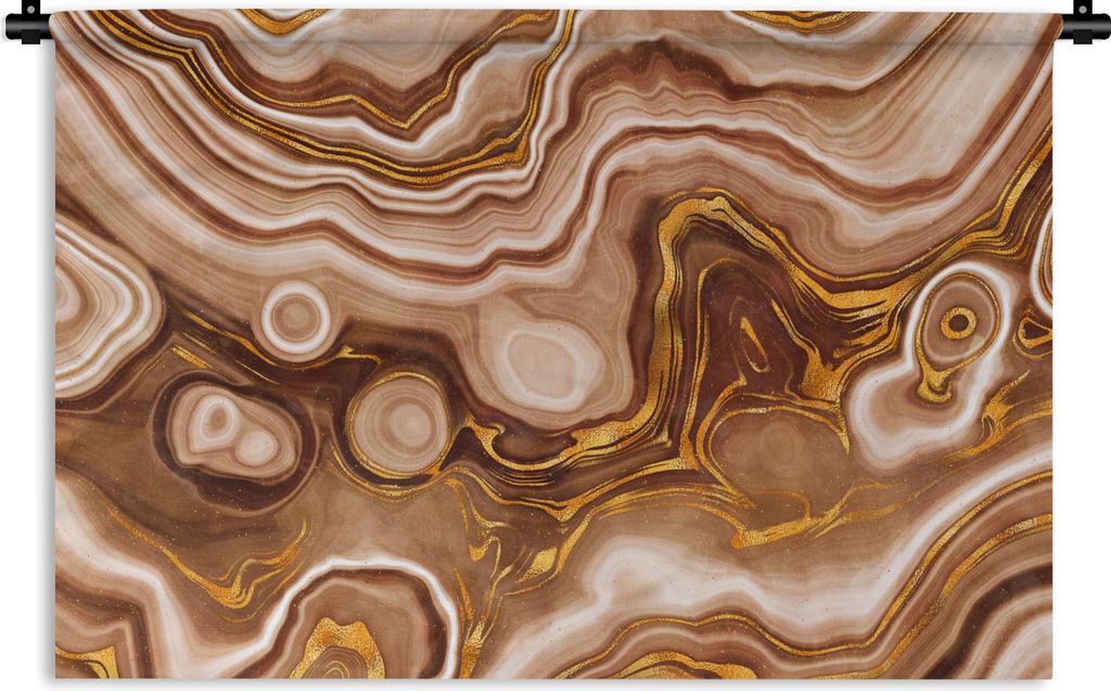 MuchoWow Wandteppich Wandbehang Marmor - Golden - Kreis 90x60 cm Tapisserie Dekoration Wandtuch - Wandskulpturen - Bildteppich