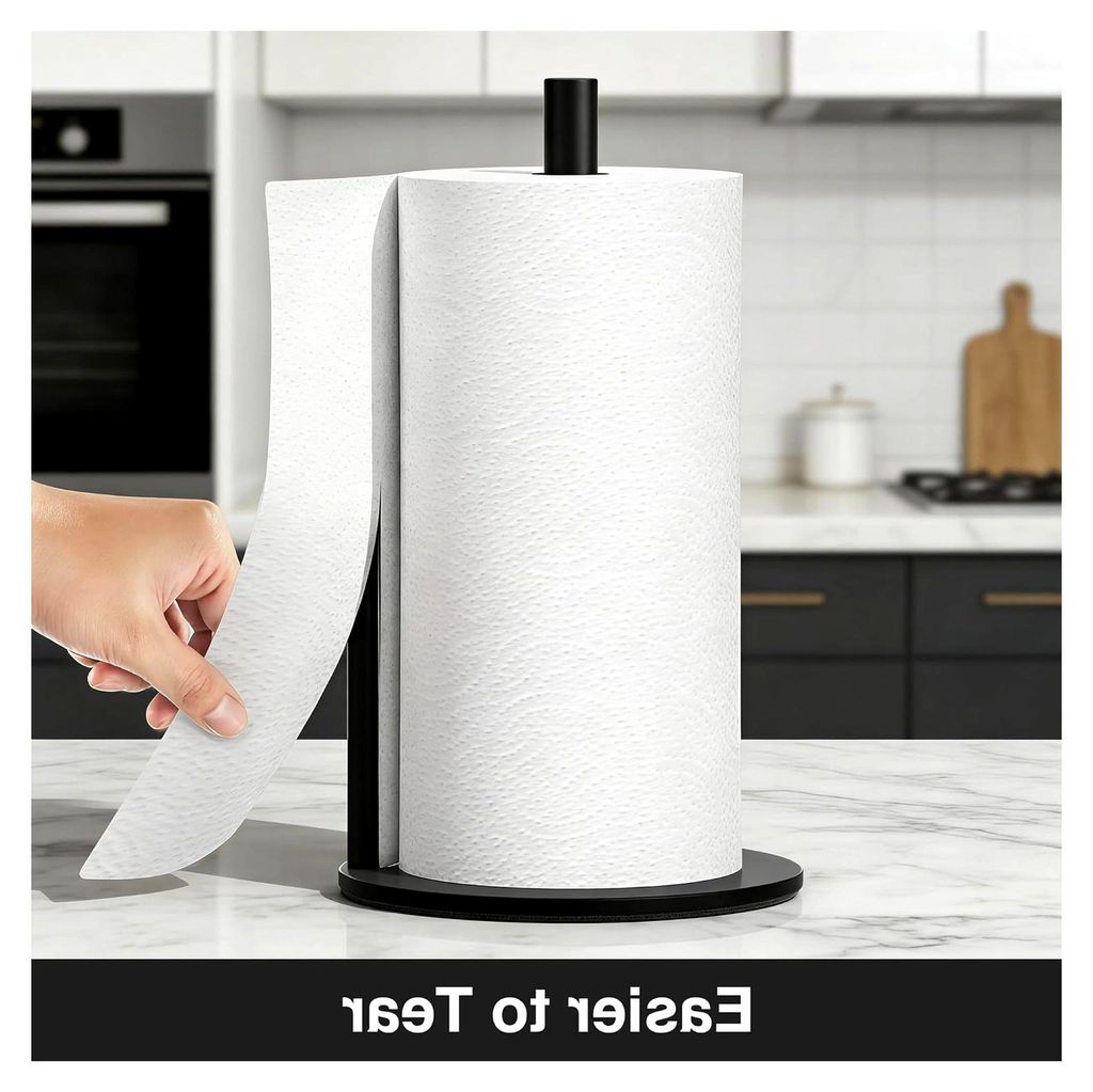 Schwarzer Küchenrollenhalter für die Arbeitsplatte, Papierrollenhalter stehend aus Edelstahl, Küchenpapierhalter für Zuhause mit gewichteter Ba...