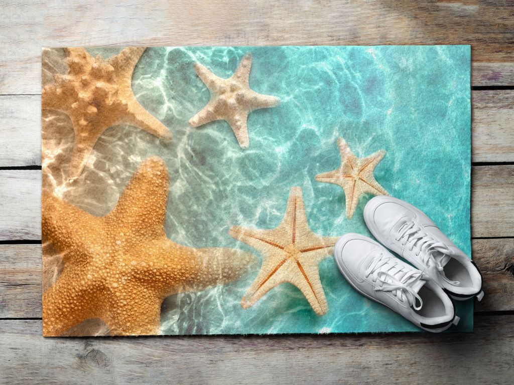 Fußmatte Aussen - Schuhmatte Haustür- Schmutzfangmatte Türvorleger - Outdoor Teppich Schmutzfänger - 60x40 cm - Seestern im Wasser