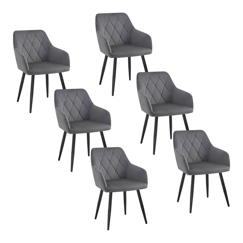 WOLTU 6er Set Esszimmerstühle mit Armlehne Rückenlehne, Stuhl im Esszimmer mit Samtbezug, bequemer Polsterstuhl, Küchenstuhl mit Metallbeinen, d...