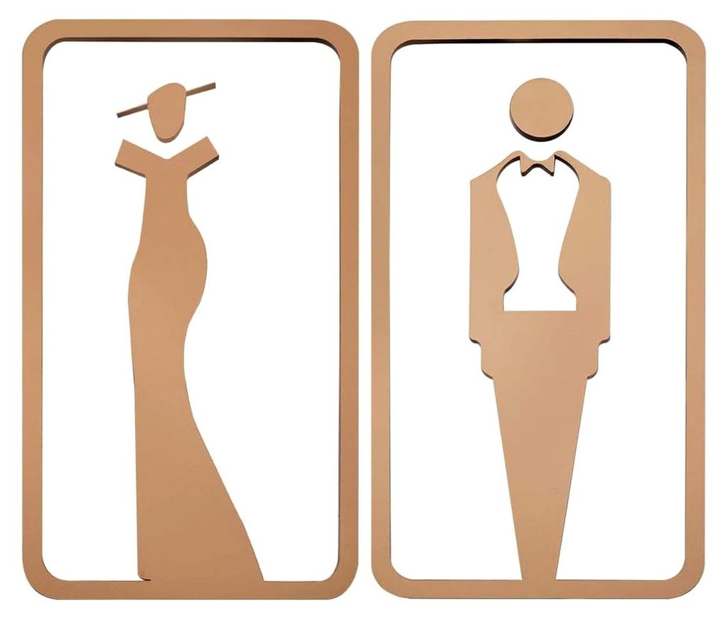 2 Stück Toiletten-Symbole für Damen und Herren Selbstklebende Wandaufkleber für WC ohne Bohren in Gold