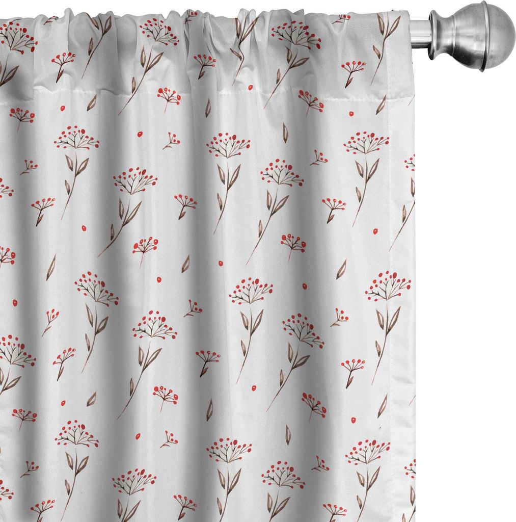ABAKUHAUS Blume Vorhänge, Gardinen, Aquarell-Winter-Laub und Beeren-Botanik themed Seasonal Illustration, 2 Stück 75 x 225 cm, Zinnoberrot Braun