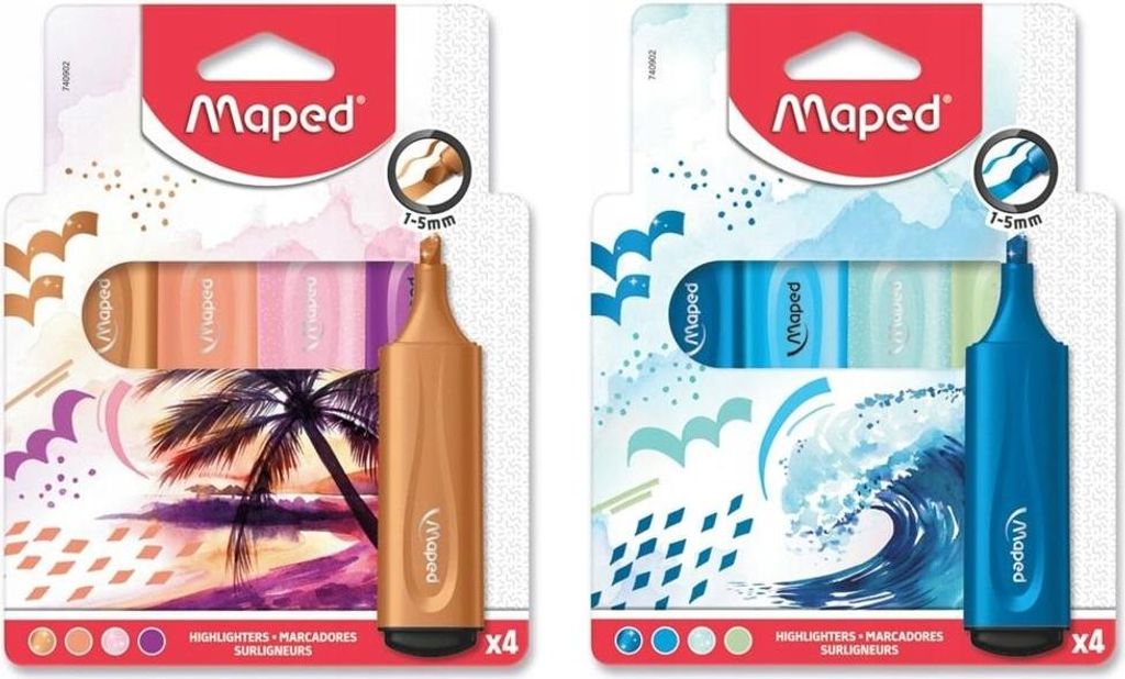Maped Fluo Peps Textmarker Set, 4 Stück, leuchtende Farben, ideal für Schule, Büro und Studium, EAN 3154147409022