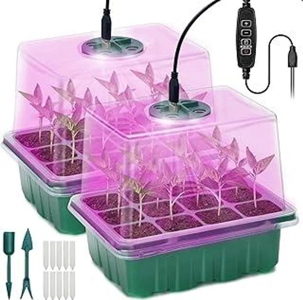 Set di mini serra in silicone, con lampada per piante, con coperchio rialzato, 2 pezzi
