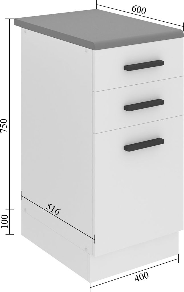 Unterschrank Küche 40 cm Breite Weiß matt