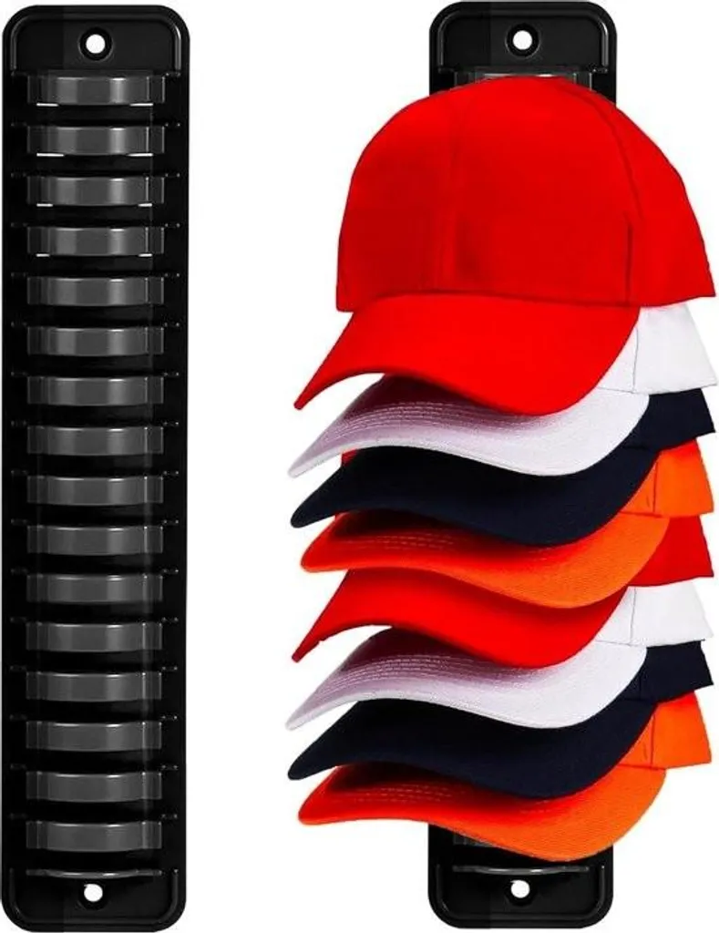 Porte-chapeaux mural autocollant noir pour 16 casquettes et chapeaux