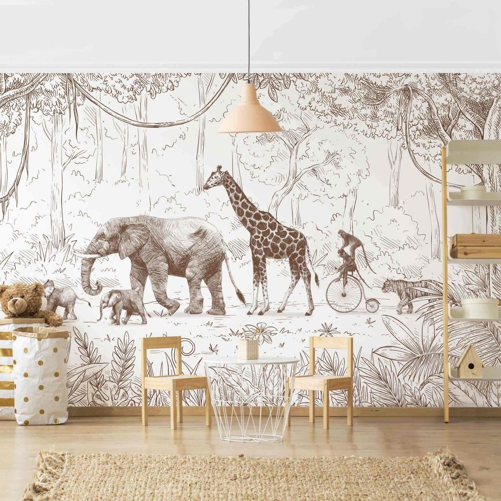 Fototapete Wald - Vliestapete - Bildtapete UV-beständig Dschungel braun Tropisch Wandtapete geruchsfrei