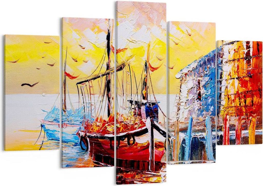 Bild auf Leinwand - Leinwandbild - Boot Segel Meer - 150x100cm - Wand Bild - Wanddeko - Wandbilder - Leinwanddruck - Bilder - Kunstdruck - Wanddeko...