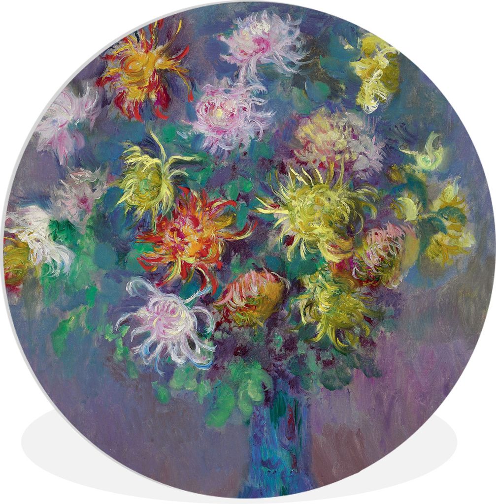 MuchoWow Rundes Wandbild - Runde Bilder Vase mit Chrysanthemen - Claude Monet Ø 60 cm Kreis Wanddekoration Kunststoff - Wandkreis - Wandschmuck ...