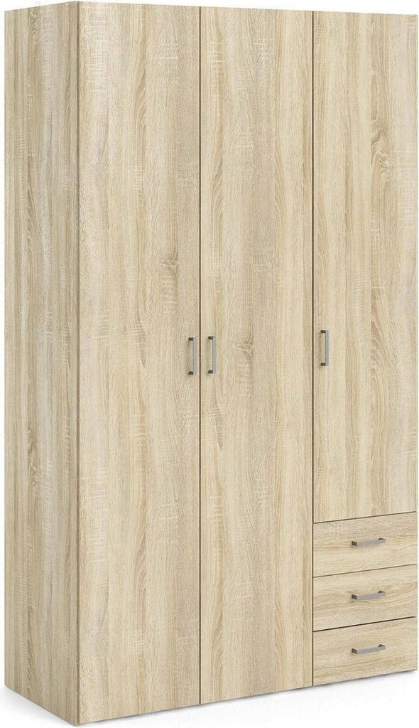 Kleiderschrank mit drei Türen und drei Schubladen, Eichenfarbe, 115 x 49 x H200 cm