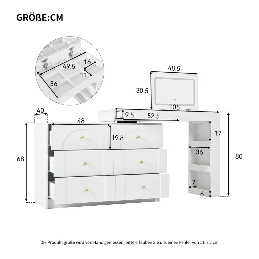 Table de Maquillage Pivotante avec Miroir LED - Coiffeuse Blanche Chic - 6