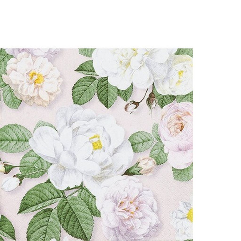 RP 20 kleine Cocktailservietten La Rosa rose - Weiße Rosen auf Rosa 25x25cm