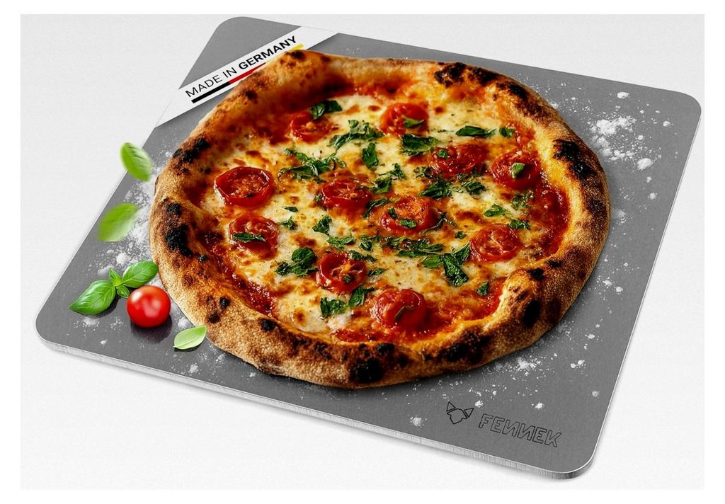 Backstahl 38 x 33 x 0,8 cm | aus 8,0 mm starkem Feinkornstahl | für Pizza, Brot und mehr | Hergestellt in Deutschland