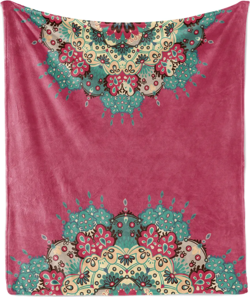 ABAKUHAUS Coperta in morbido pile di flanella Mandala, motivi floreali tradizionali, illustrazioni in stile etnico, 175 x 230 cm, multicolore