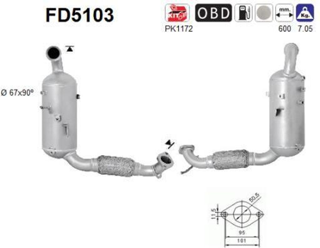 AS FD5103 Ruß-/Partikelfilter, Abgasanlage OE 1761752 kompatibel mit B-Max, Ecosport, Fiesta, Tourneo, Transit