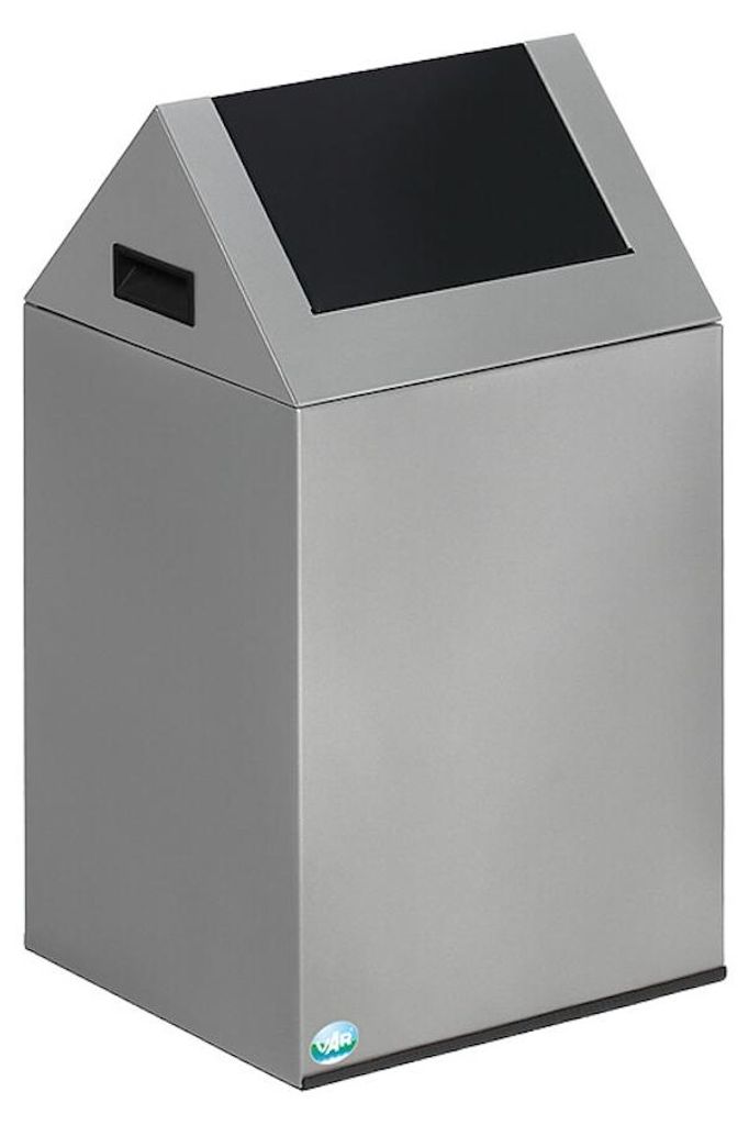 Selbstlöschender Wertstoffsammler spitz mit Einwurfklappe | 43 Liter, HxBxT 60x32x32cm | Verzinkter Stahl | Silber-Anthrazit