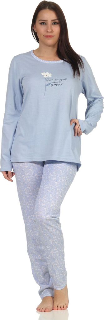 Damen Schlafanzug Pyjama langarm mit tollen Blümchen Design - 66633 ; blau , 40