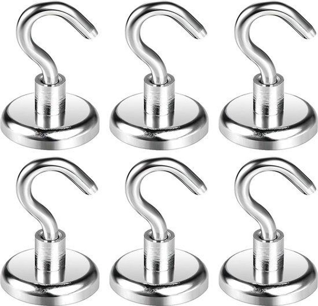 Neodymium-Magnet-Haken 34kg Extra Starker 6-teiliger Magnet-Haken 32mm für Küche Bad Badezimmer Garten Lager