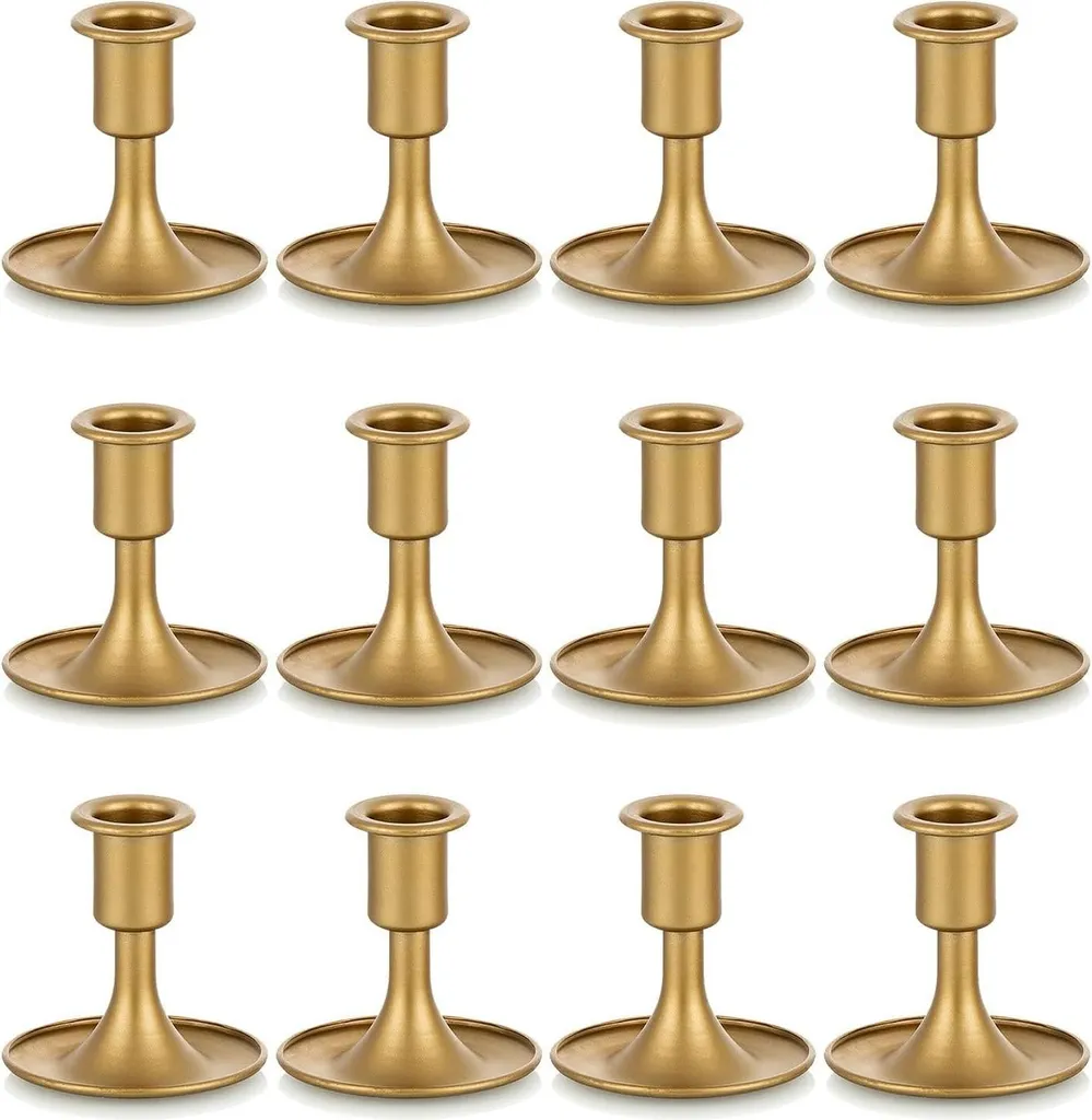 Set 12 Bougeoirs de Table Dorés Stables pour Éviter les Chutes de Cire