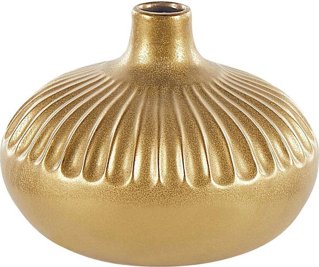 BELIANI Moderne Dekovase aus Steinzeug in Gold 27 cm Rund Produktbild 