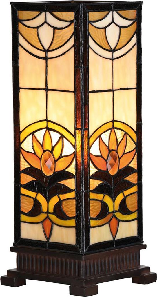 Clayre & Eef Tiffany Tischlampe 18x18x45 cm Beige Braun Glas