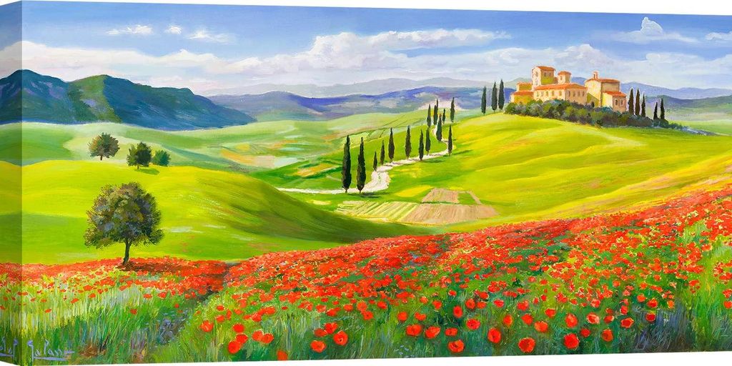 Leinwandbilder, moderne LandschaftAdriano Galasso - Verso il borgo in Toscana - 100 x 50 cm