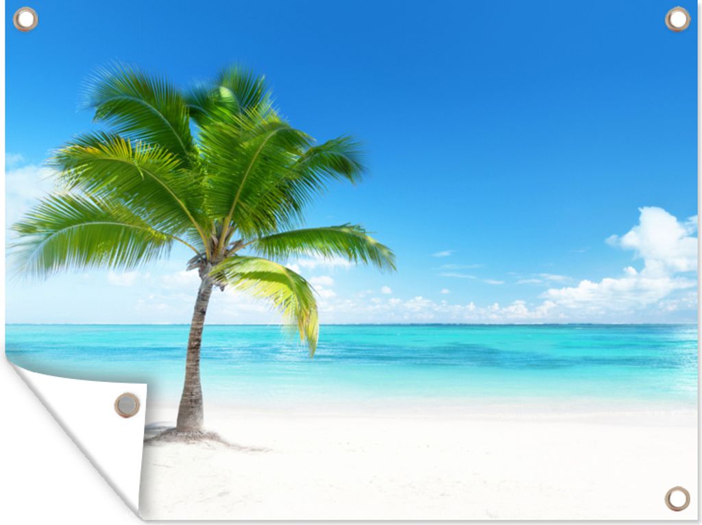 MuchoWow 120x90 cm Outdoor-Poster Gartendeko Sichtschutz Garten Poster für den Garten Palme - Strand - Meer - Sommer