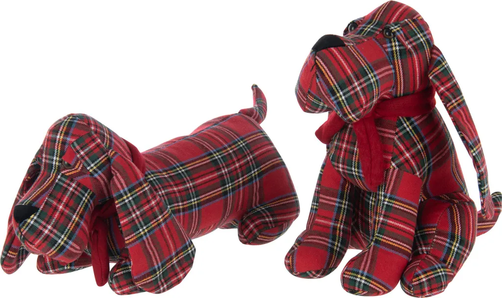 Cale-porte Chien en tissu à carreaux pour décoration de Noël J-Line