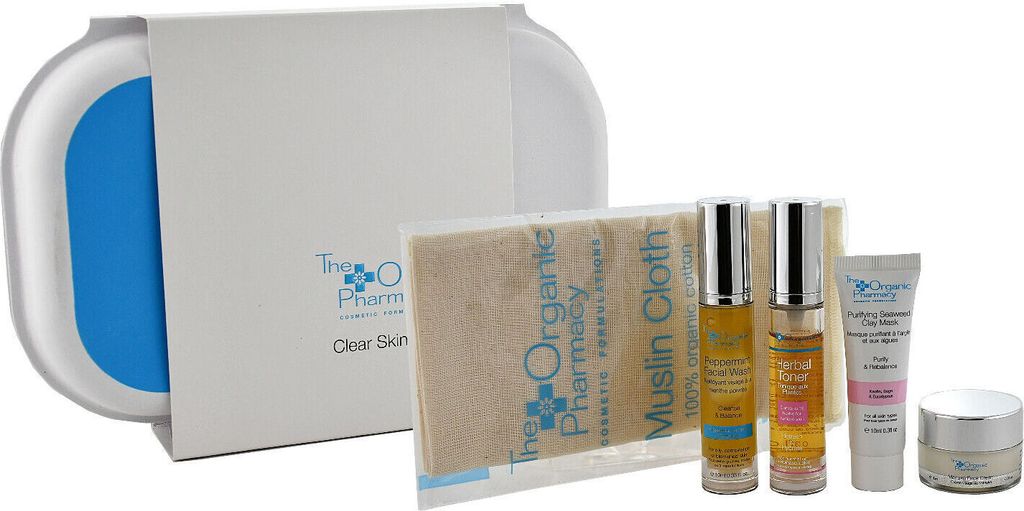 The Organic Pharmacy Clear Skincare Set Face Wash 10ml/Clay Mask 10ml/Face Cream 10ml/Toner 10ml/Cloth 40 ml