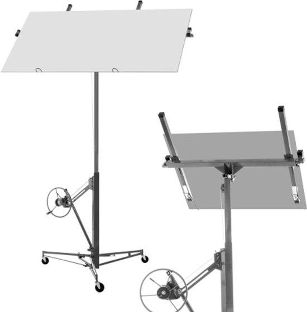 Gipsplatten-Lift für Trockenbau und Deckenmontage: 68 kg Tragfähigkeit, 140-335 cm Höhe verstellbar, inklappbar, 3 Radschienen, 60° Neigungswin...