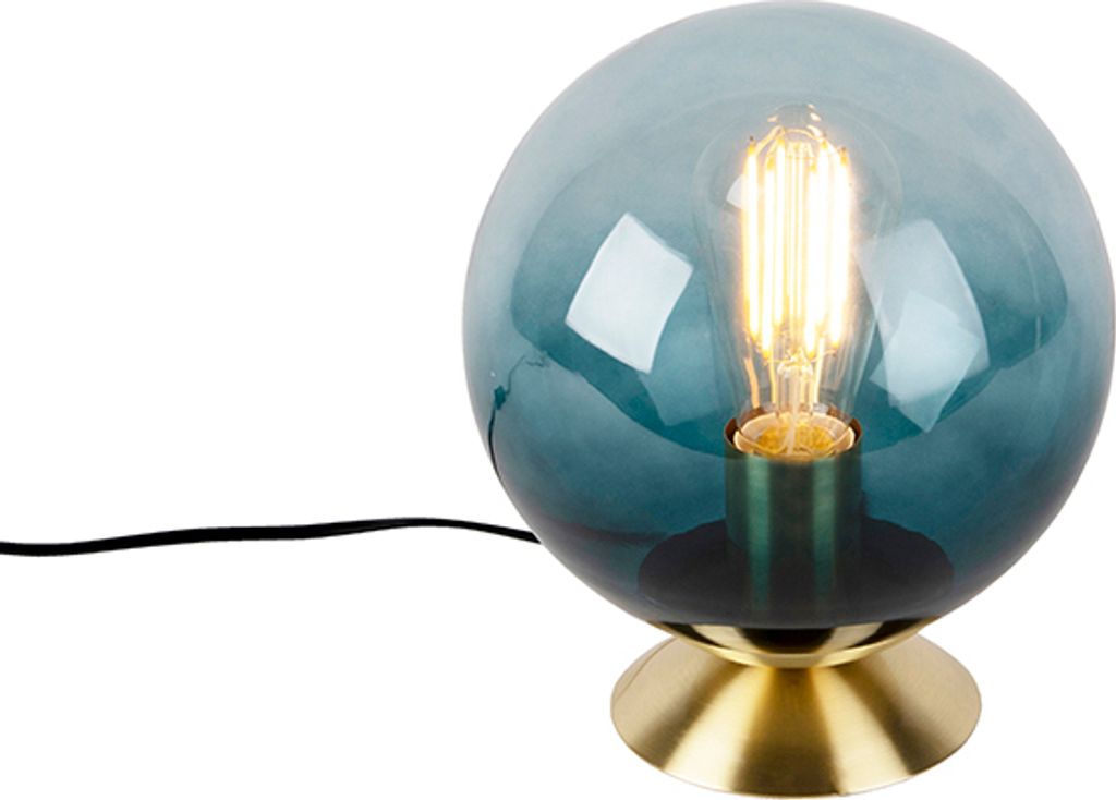 QAZQA - Art Deco Art Deco Tischlampe Messing mit blauem Produktbild 