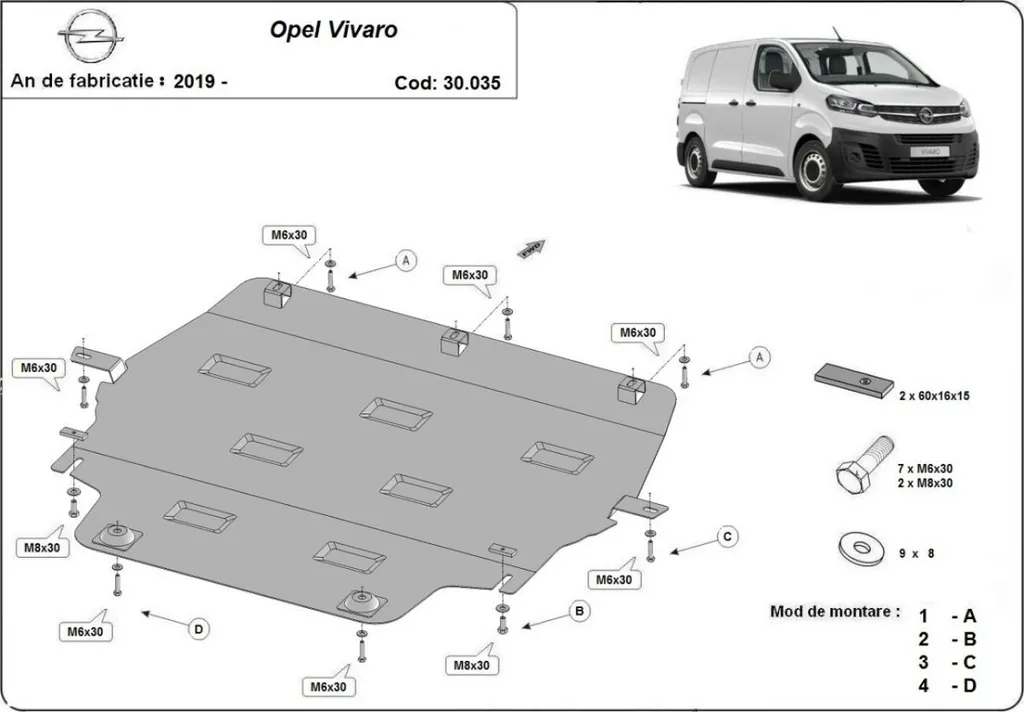 Blindage moteur Opel Vivaro pour chemins et chantiers en acier anti-choc pro