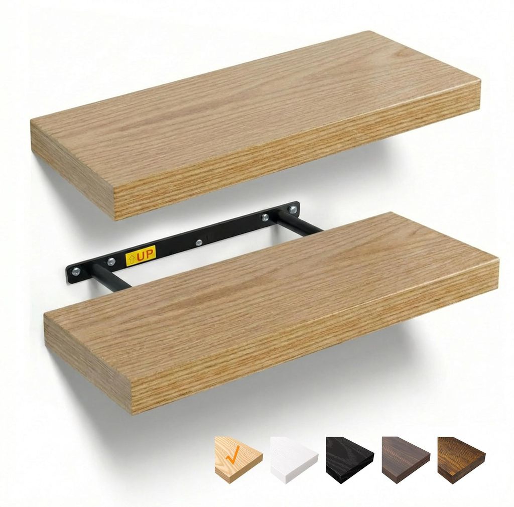 Wandregale, 40 cm schwebendes Regal, Wandpaneel aus Holz mit unsichtbaren Halterungen, Set mit 2 Wandregalen aus Holz für Badezimmer, Schlafzimmer...