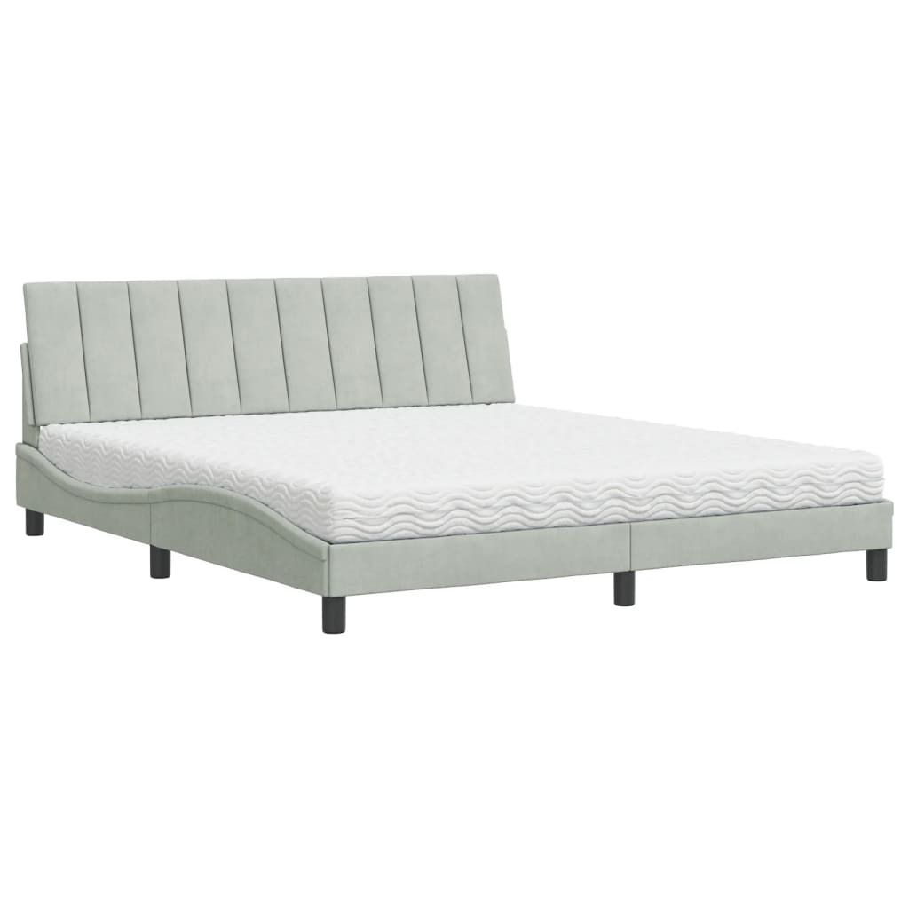 vidaXL Bett mit Matratze "Hanko" Hellgrau 180x200 cm Samt