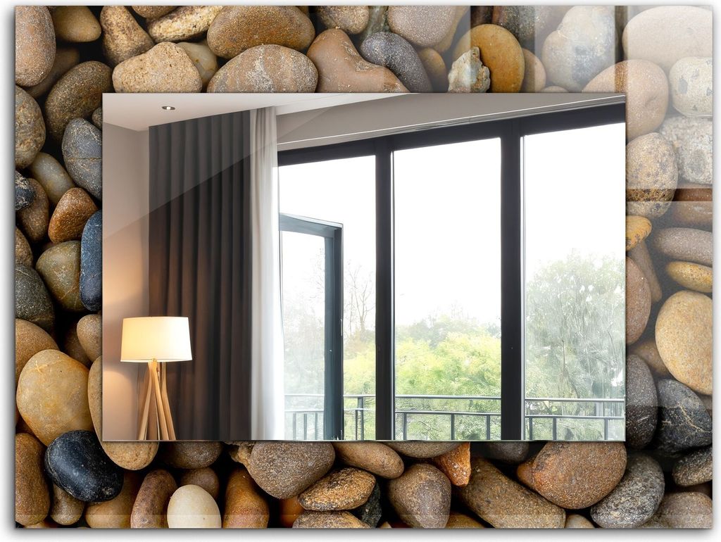 Dekorativer Wandspiegel - Bedruckter Spiegel - Motiv - 80x60 cm - Bunte Glatte Steine