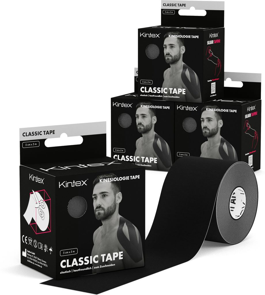 4 Rollen Kintex Kinesiologie Tape Classic 5 cm x 5 m Schwarz