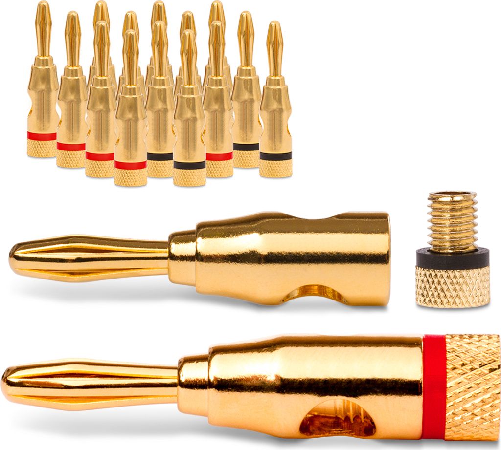 NAUC Bananenstecker 4mm schraubbar 24K vergoldet Lautsprecherkabel 16x Stecker
