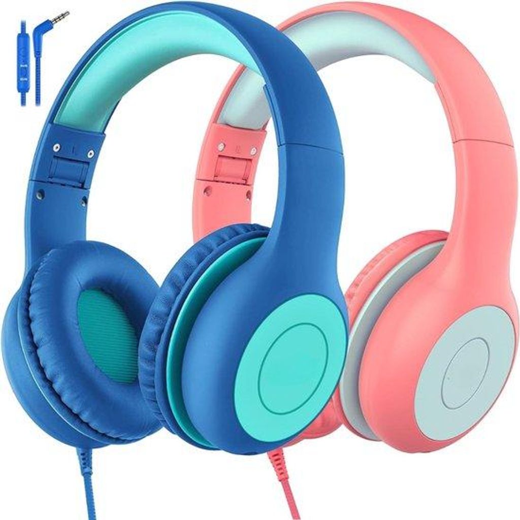 Kinderkoptelefoon met draad - Veilig volume - Bedrade hoofdtelefoon voor school en reizen - Voor tablet en laptop - Kleur: - 3,5 mm aansluiting