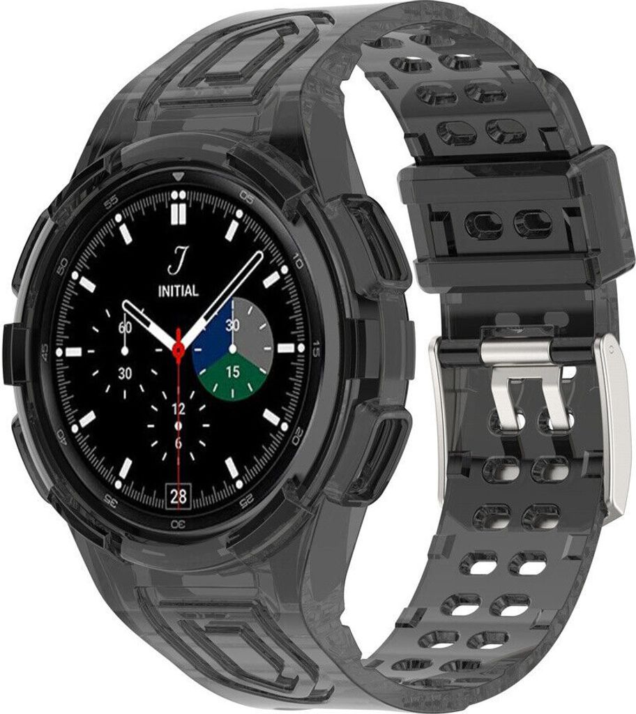 Strap-it Samsung Galaxy Watch 4 Classic 46mm Silikonarmband mit Rahmen (Transparent Schwarz)