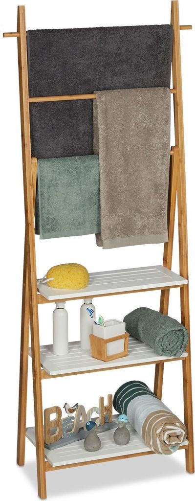 relaxdays Handtuchhalter Regal Bambus
