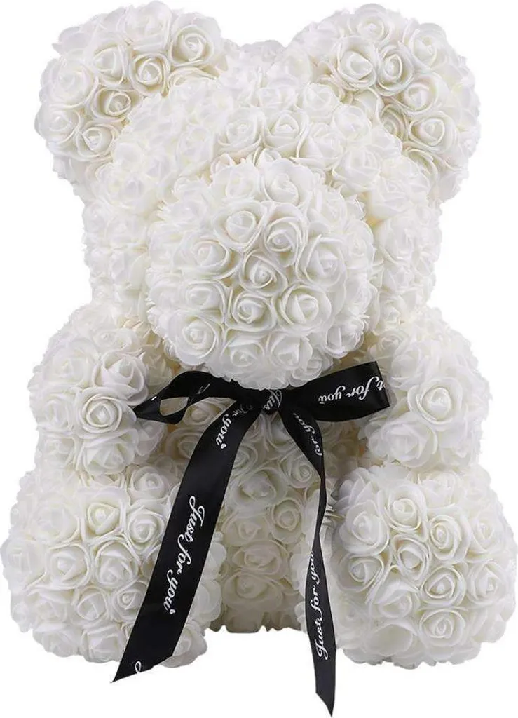 Ours en Rose 40 cm Blanc : Le Cadeau Durable qui ne se Fane Jamais