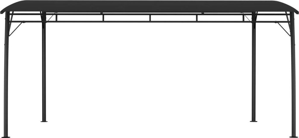 A black metal gazebo with a curved roof, shown from the front on a white background.