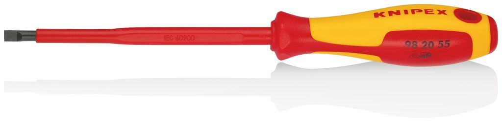 Knipex Schraubendreher Schlitz 5,5mm Gesamtlänge 232mm brüniert isoliert 2 Komponenten-Griff VDE / 1000V - 98 20 55