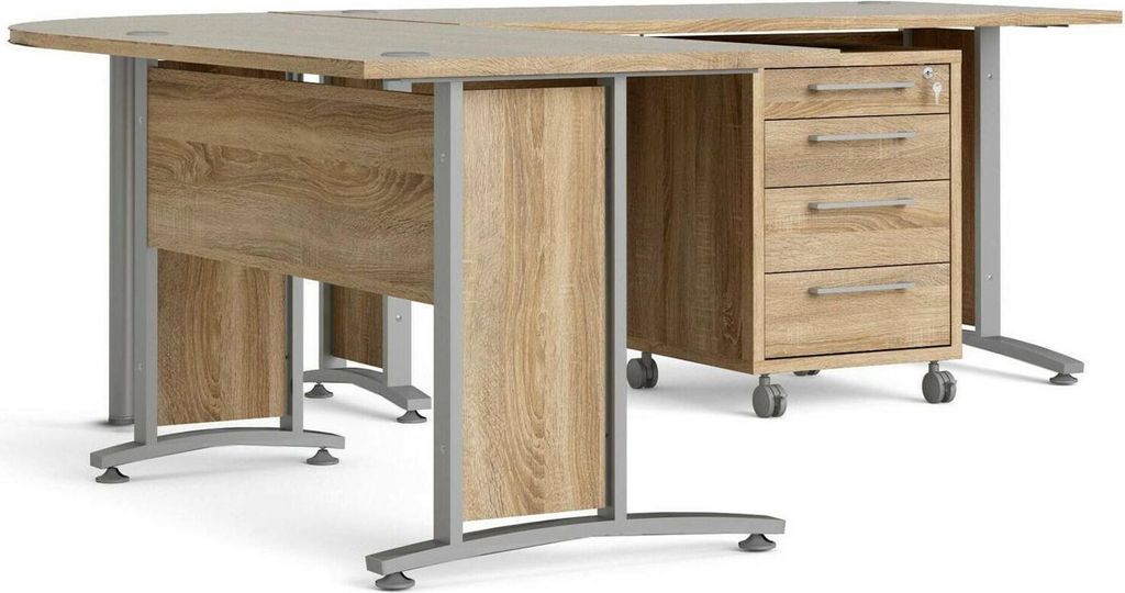 Schreibtisch Megh, Mehrzweckschreibtisch, Bürotisch für PC, Eckschreibtisch, 230x200 h75 cm, Grau und Eiche