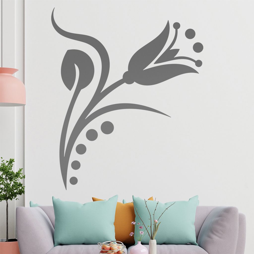 Blume - Linien Punkte Wandtattoo in 6 Größen - Wandaufkleber Wall Sticker - Dekoration, Küche, Wohnzimmer, Schlafzimmer, Badezimmer