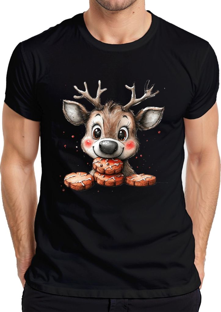 Rentier Lebkuchen Weihnachten süß Kinder Geschenk Niedlich Herren T-Shirt, Schwarz, XL